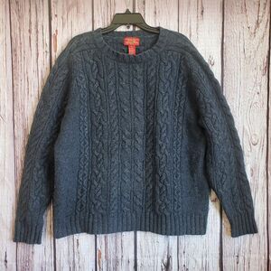 Moose Creek XL Blue/Gray Tight Cable-Knit Fisherman Wool Sweater Crew Mens